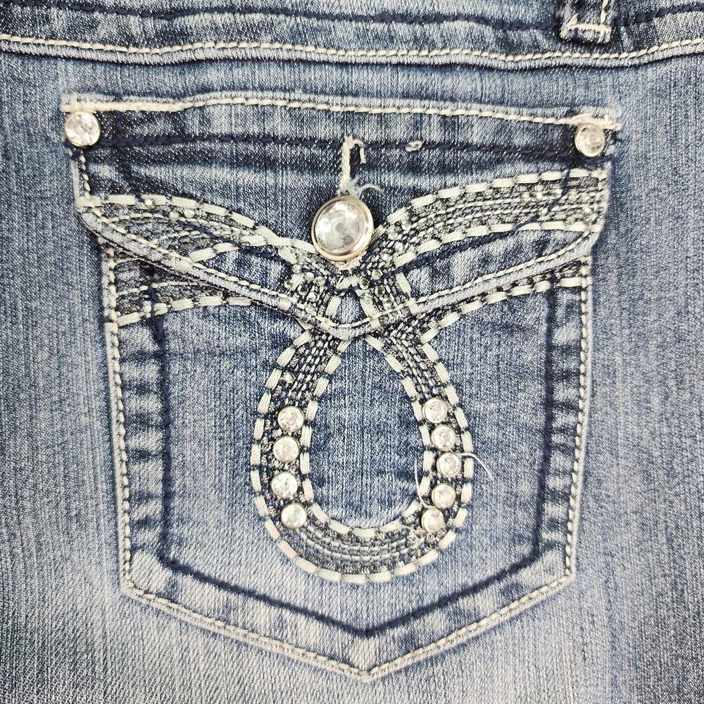 Earl Jeans Women’s 8P Bootcut Blue Stretch Denim Mid Rise Embellished Soft 32x26 - Picture 7 of 13